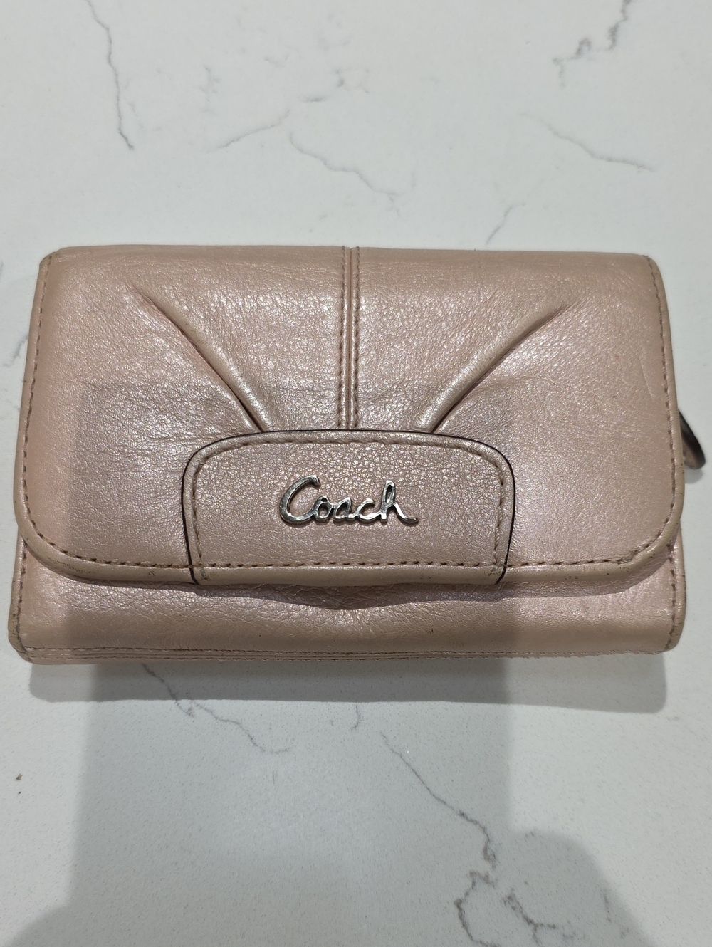 Coach Small Pebbled Leather Wallet in Blush Pink